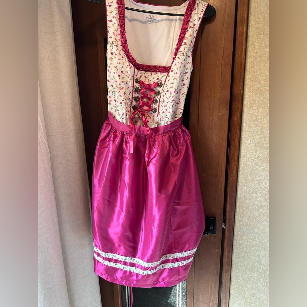 VINTAGE Dirndl Dress/ White Pink Ditsy Flower Bohemian